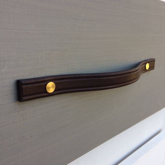 Narrow Width, Brown Leather Furniture Pull, Square Ends