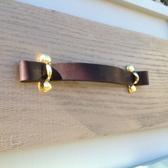 Dark Brown, Leather pull with Brass brackets