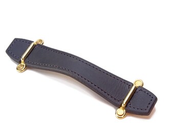 Matte Black, Leather pull with Brass brackets