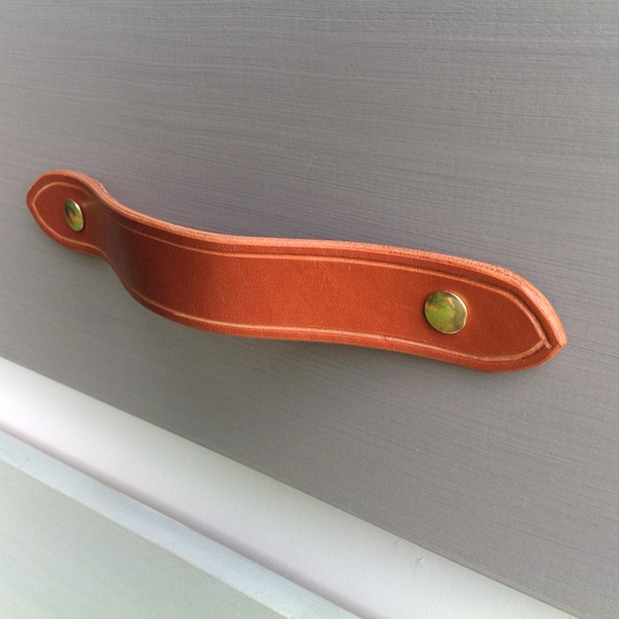 Saddle Tan, Leather drawer pull for furniture, doors, boxes, etc.