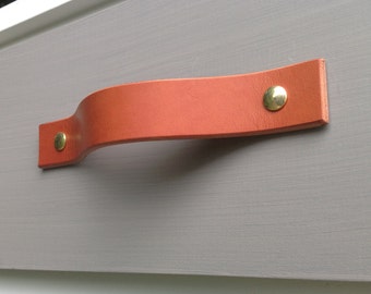 London Tan, Leather drawer pull for furniture, doors, boxes, etc.