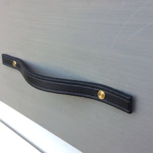 narrow width, black Leather Furniture Pull, square ends image 1