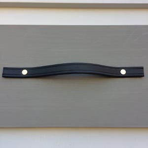 narrow width, black Leather Furniture Pull, square ends image 3