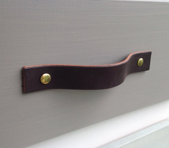 Dark Brown Leather Drawer Pull: single thickness, square ends, clean border, edge slicked