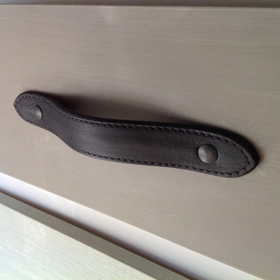 Black Leather Drawer Pull: full contour, laminate, stitched, edge painted