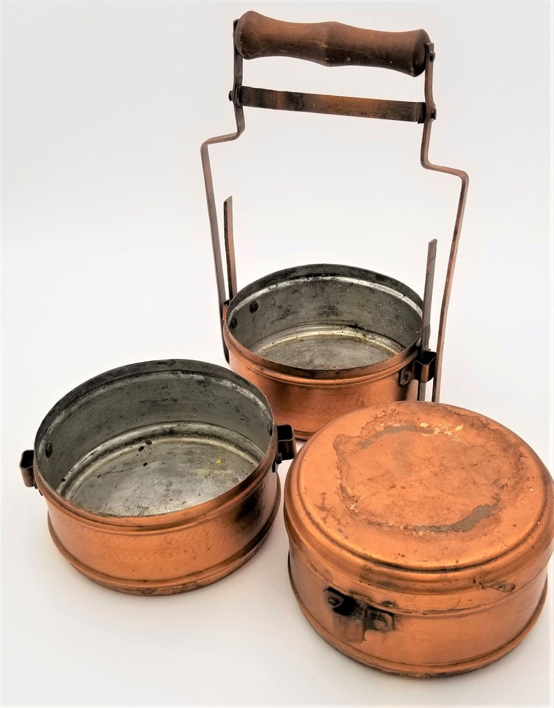 Antique Copper Tiffin Lunch Box Container Etsy