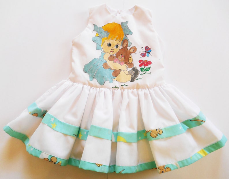 White dress 1824 Months Hand painted Princess Clothing Birthday Baby shower Toddler Summer Spring Unique gift dress