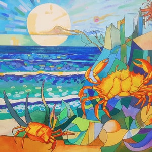 Crab Serenade handmade acrylic on a canvas board wall decoration marine abstract art sea ocean