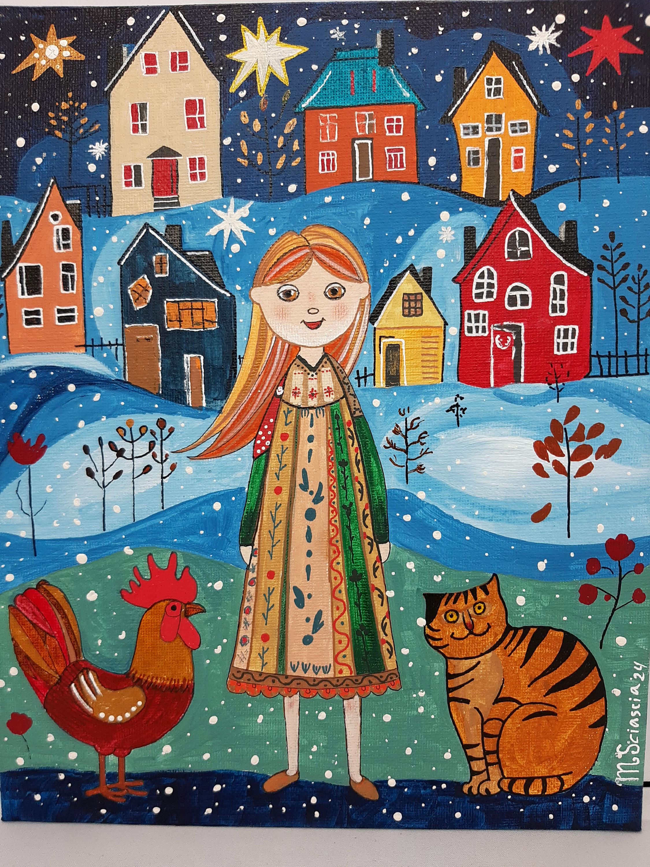 Mystery Christmas original acrylic on a canvas board handmade gift