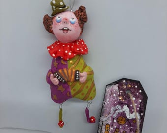 Handmade Papier Mache Clown Christmas Ornament: Retro Circus Decor