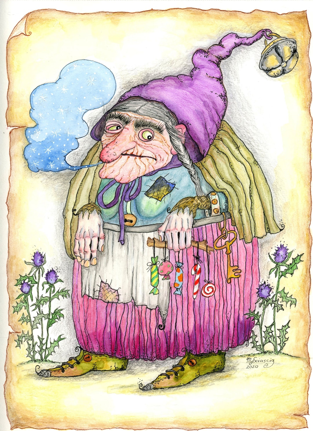 Whimsical Witch Watercolor Print Fairy Tale Illustration Enchanting