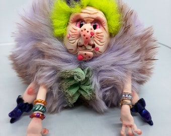 Dirty Witch – Handmade OOAK Collectible Doll | Mythology-Inspired Polymer Clay & Fabric Halloween Art