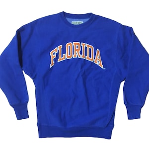 80s Florida Gators Embroidered Sweatshirt / UF Crewneck Pullover Orange and Blue // College Football / Steve and Barry's Size Small / Medium image 1