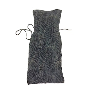 90er Strapless Schwarz und Bunt Metallic Gesticktes Midi Kleid Y2K / Krawatten-Rücken Taille / Sanduhr