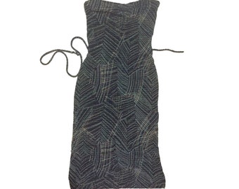 90s Metallic Stitched Midi Dress, Black Tie-Back (Size Small)