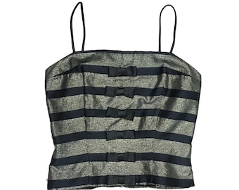 Black and Gold Striped Bow Bustier Top // Size Small // Dave & Johnny