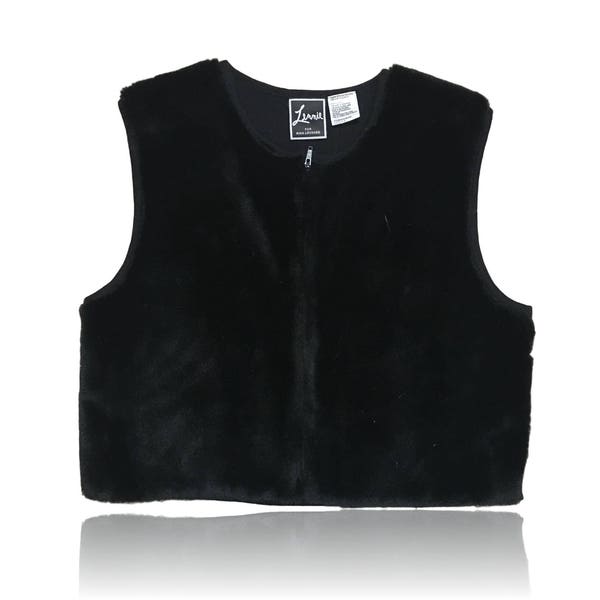 90s Vintage Faux Fur Vest Black // Lennie for Nina Leonard // Size Medium / Large