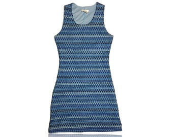 90s Blue White Navy Crochet Bodycon Mini Dress / Pia Clothing USA // Size Medium