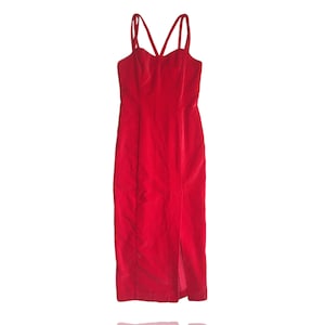 90s GUESS Red Velvet Midi Dress Bodycon / Front Side Slit Strappy /Size 7 /Jessica Rabbit Dress / Cocktail Dress Homecoming Prom Formal