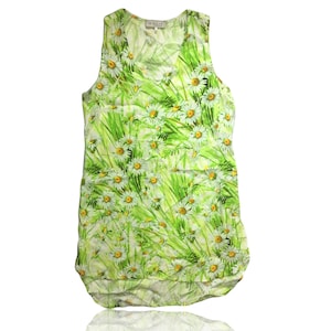 Lime Green White Daisy High Low Shift Dress // 90s Vintage // Where Are You From? // Size Small