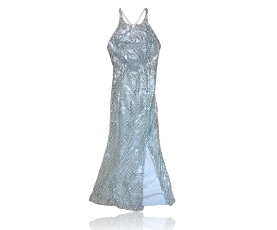 90s Baby Blue Sequined Criss Cross Strappy Cockta… - image 1