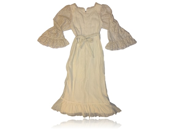 60s Cream Lace Maxi Dress, Bell Sleeves - Boho Wedding, Size S/M