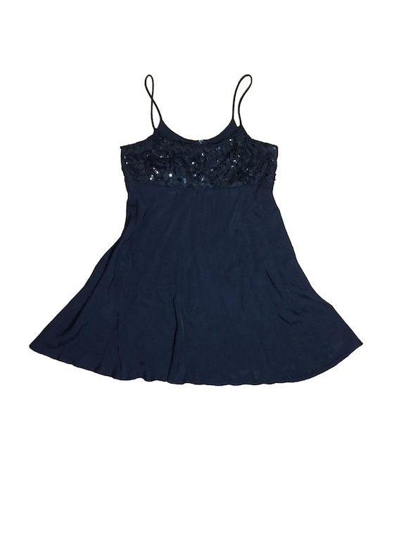 Black Sequin Mini Babydoll Dress - Cocktail Swing Dress, Size 7