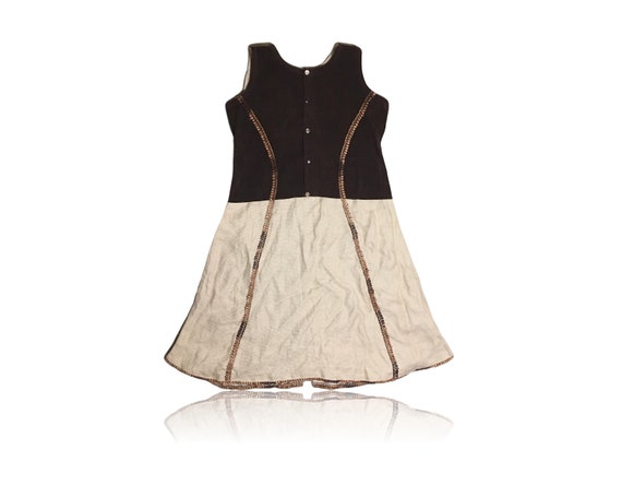 Faux Suede Dark Brown Button Down Top and Cream A-Line Mini Dress