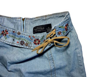 Floral Embroidered Denim Skort: Boho Suede Lace, Sonoma Jean Co. Petite 10