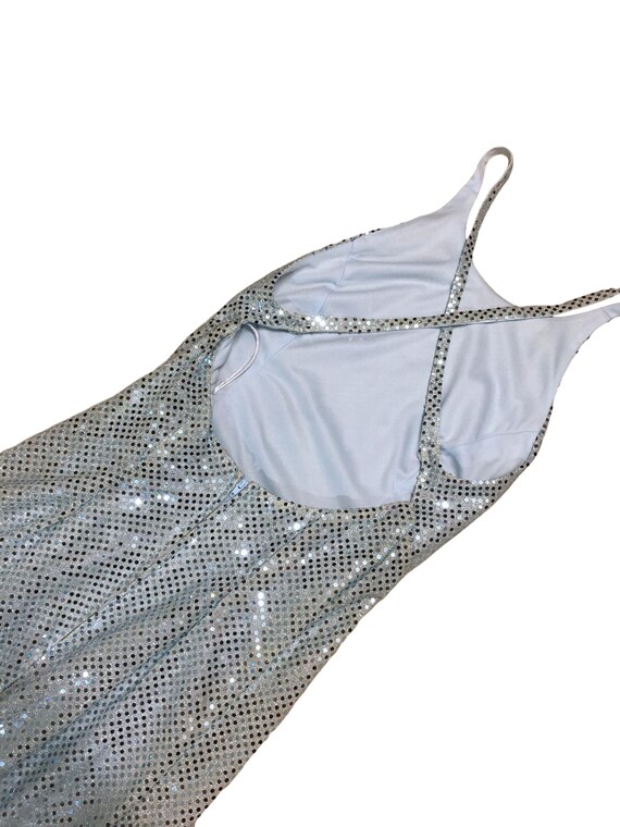90s Baby Blue Sequined Criss Cross Strappy Cockta… - image 3