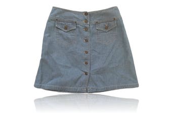 90s Lizwear High waisted Buttondown Pinstripe Denim Skirt // Size 10