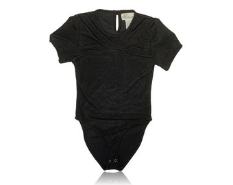 90s Bodysuit Short Sleeve Black // Keyhole Back // Cabaret // Size Medium