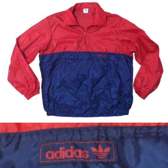 navy blue and red adidas jacket