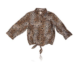 Leopard Top Front Tie Button Up Blouse // Chico’s // Size 12
