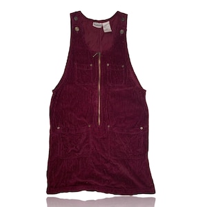 90s Corduroy Burgundy Button Up Jumper Mini Dress // Basic Editions // Size Small