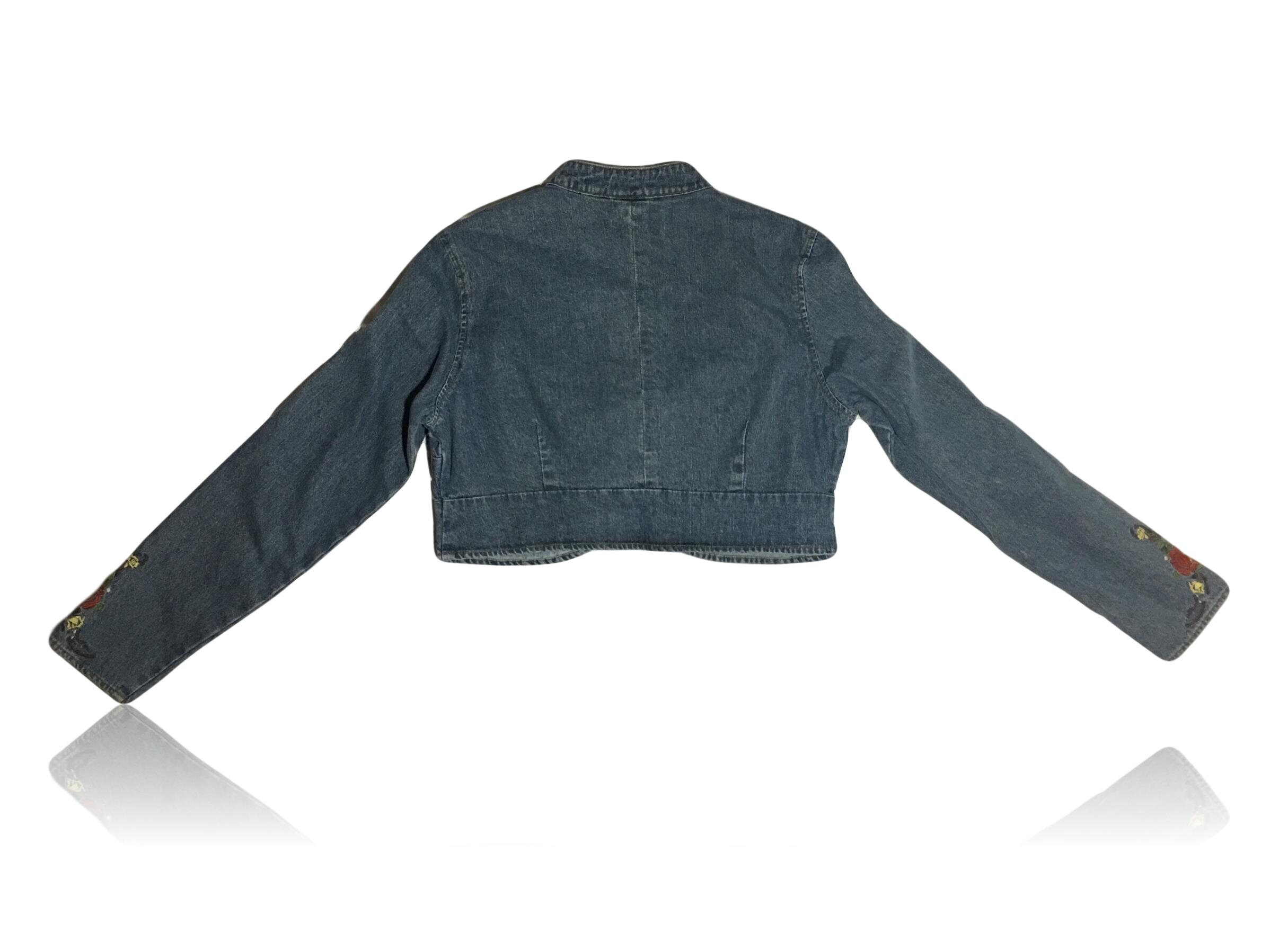 90s Cropped Embroidered Denim Jacket, Folk Floral, Medium - Etsy