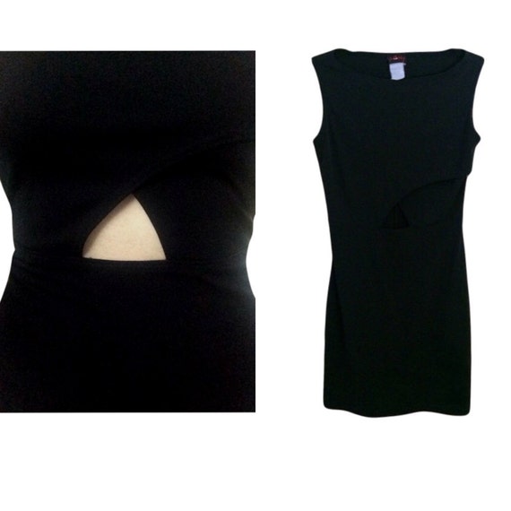 90s Sexy Black Triangular Cutout Bodycon Dress// … - image 1