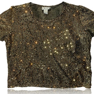 90s Black Sequin Top // Erena Petite // Size XL image 2