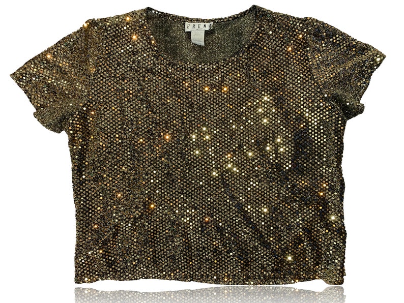 90s Black Sequin Top // Erena Petite // Size XL image 2