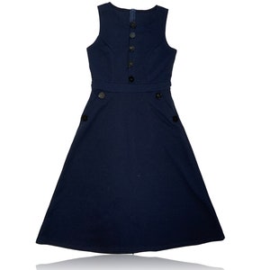 70s Navy Blue Midi Dress Retro Mod Big Buttons // Size Small