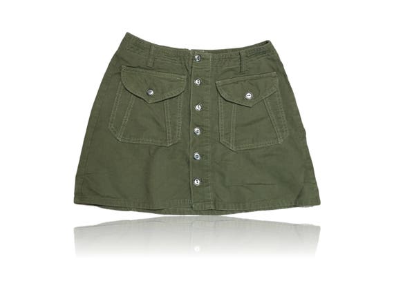 Dark green denim skirt sales