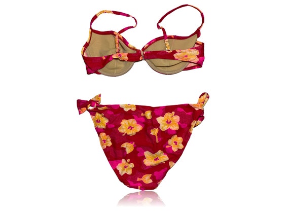 90s Red and Pink Floral Bikini Two Piece Y2K // H… - image 3