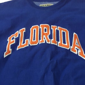 80s Florida Gators Embroidered Sweatshirt / UF Crewneck Pullover Orange and Blue // College Football / Steve and Barry's Size Small / Medium image 2