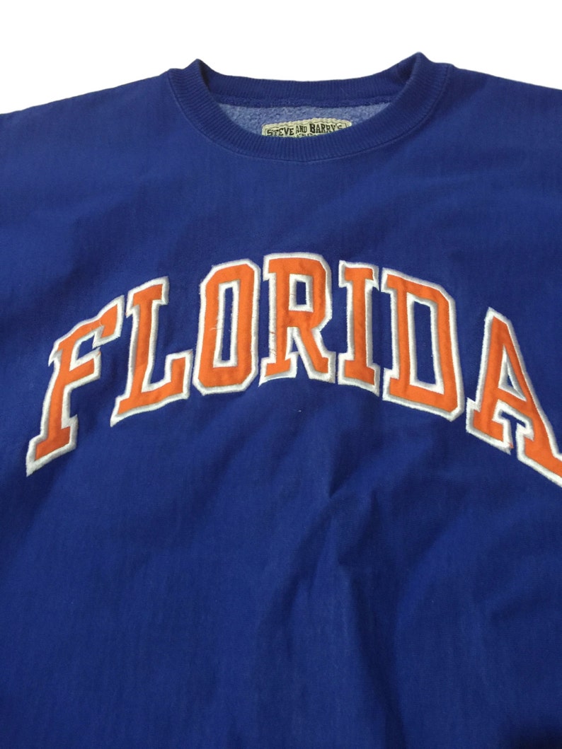 80s Florida Gators Embroidered Sweatshirt / UF Crewneck Pullover Orange and Blue // College Football / Steve and Barry's Size Small / Medium image 2