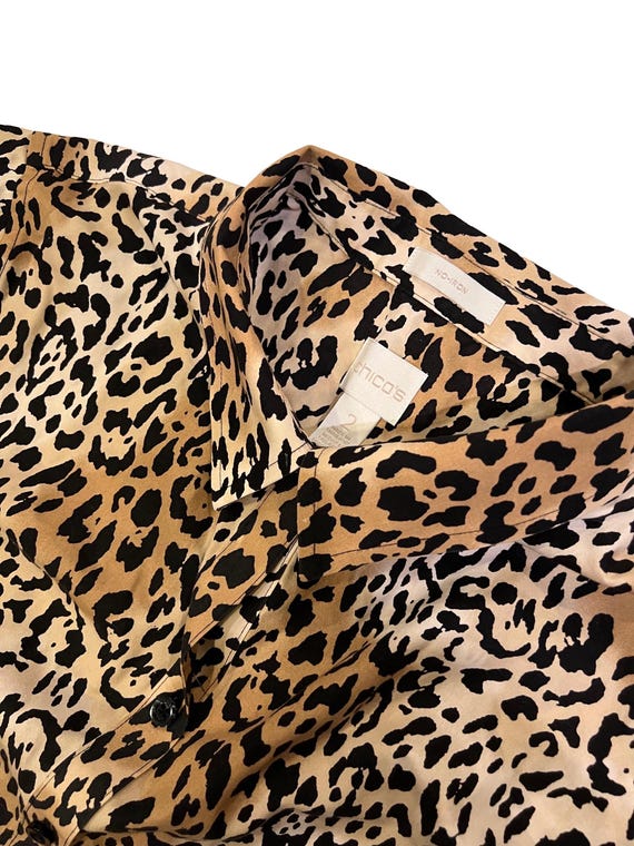 Leopard Top Front Tie Button Up Blouse // Chico’s… - image 2