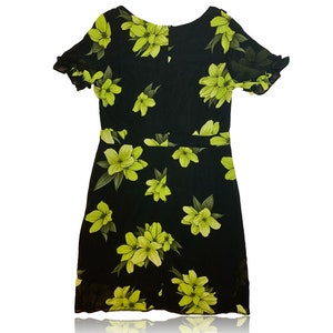 90s Black and Yellow Green Floral Mini Dress // Transparent Layered // Sala // Size Medium image 3