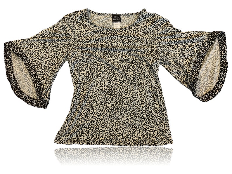 90s Leopard Bell Sleeves Top // Coco Bianco // Size Small image 1