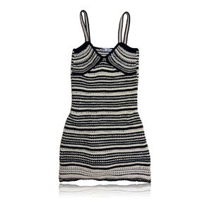 Triomphe Striped Mini Dress Black White Crocheted Cotton