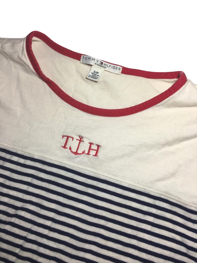 Tommy Hilfiger Striped Long Sleeve Top // Cream and Navy Striped // Size Small image 3