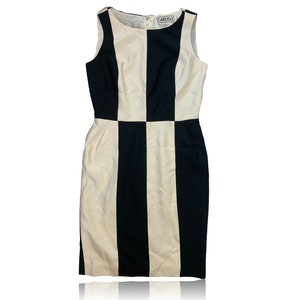 90s Black and White/Ivory Modern Grid Cocktail Dress // Above Knee // Carlisle Size 2 image 1